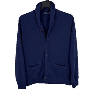Polo Ralph Lauren Cardigan Sweater Mens Large Blue Cotton Blend Shawl Collar